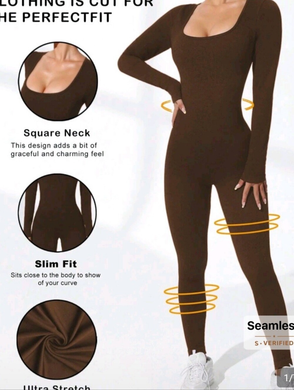Seamless Square Neck Long-Sleeve Bodysuit - Brown